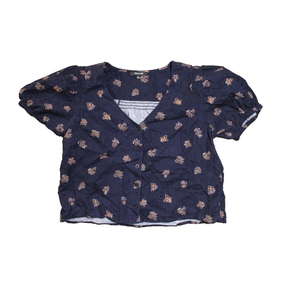Madewell Womens Bubble Sleeve Crop Corduroy Britannica Print Top Size Small